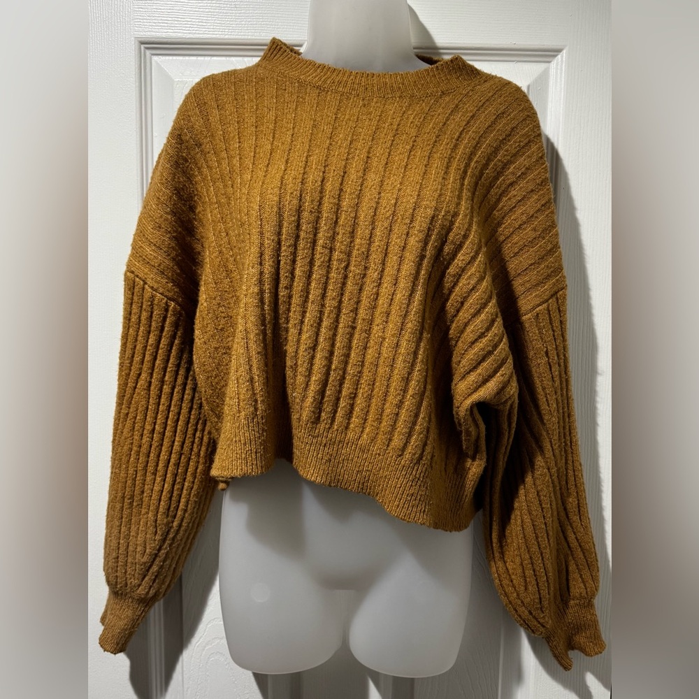 Sophie Rue Mustard Ribbed Knit Cropped Sweater (Size M)
